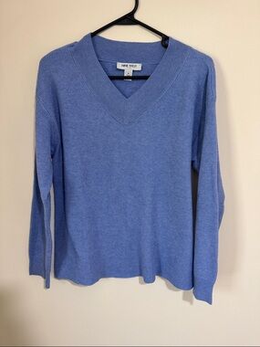 Nine West Periwinkle Blue V-Neck Ribbed Sweater